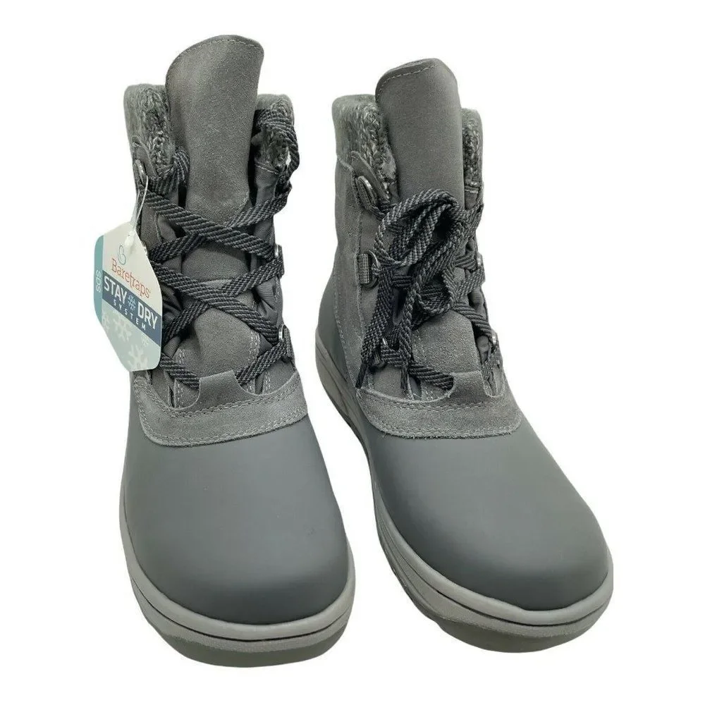 Womens Baretraps Boot Devon Dark Grey Lace Up Sz 9.5 M Leather Water Resistant - Picture 2 of 9